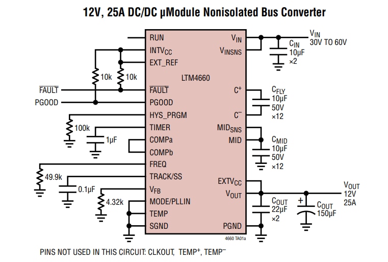 應用電路圖 - Analog Devices Inc. LTM4660混合型降壓μModule®匯流排轉換器